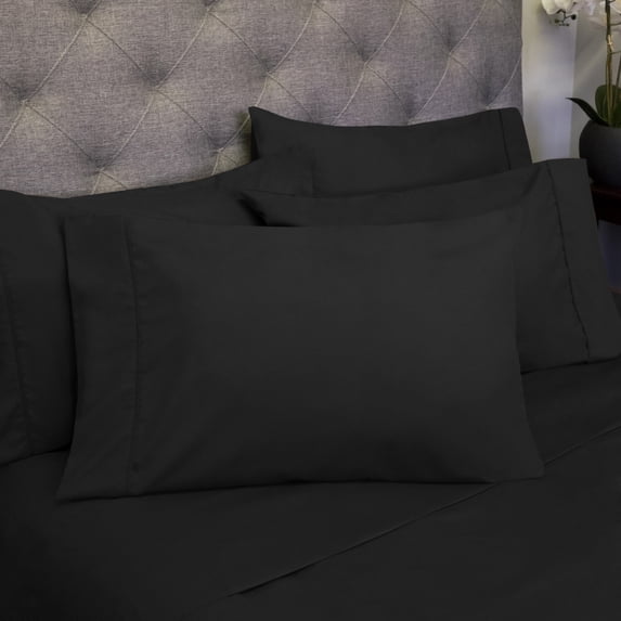 Sweet Home Collection 1500 Series Bed Sheets - Extra Soft Microfiber Deep Pocket 7pc Sheet Set - Black, Split King