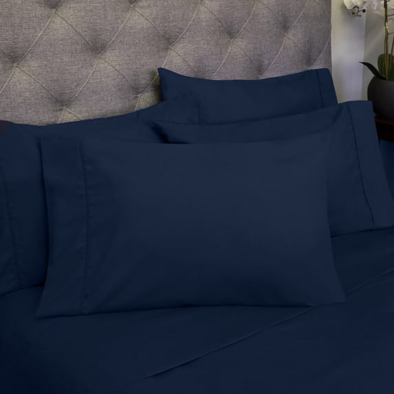 Sweet Home Collection 1500 Series Bed Sheets - Extra Soft Microfiber Deep Pocket 7pc Sheet Set - Navy, Split King