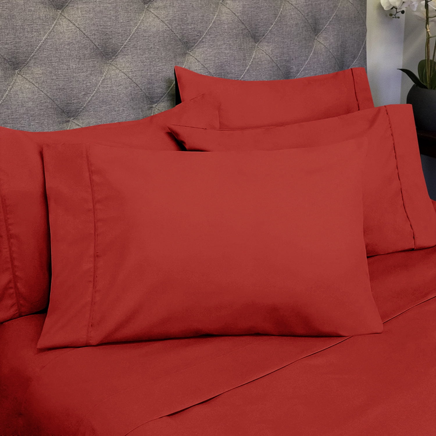 Sweet Home Collection 1500 Series Bed Sheets - Extra Soft Microfiber Deep Pocket 7pc Sheet Set - Red, Split King