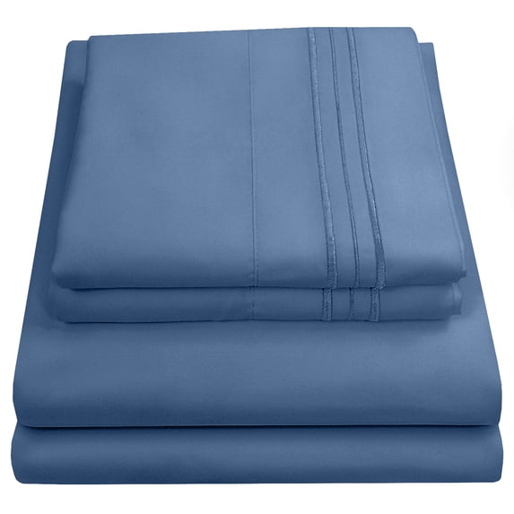 Sweet Home Collection 1500 Series Bed Sheets - Extra Soft Microfiber Deep Pocket Sheet Set - Denim, Split King