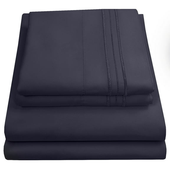 Sweet Home Collection 1500 Series Bed Sheets - Extra Soft Microfiber Deep Pocket Sheet Set - Navy, Split King