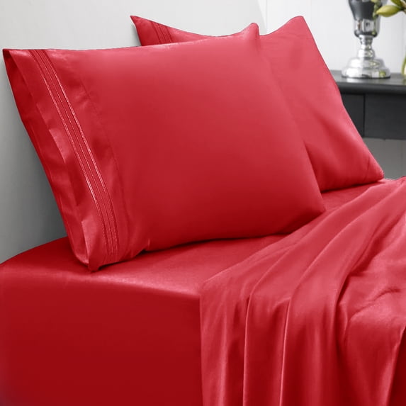 Sweet Home Collection 1500 Series Bed Sheets - Extra Soft Microfiber Deep Pocket Sheet Set - Red Samba, Twin