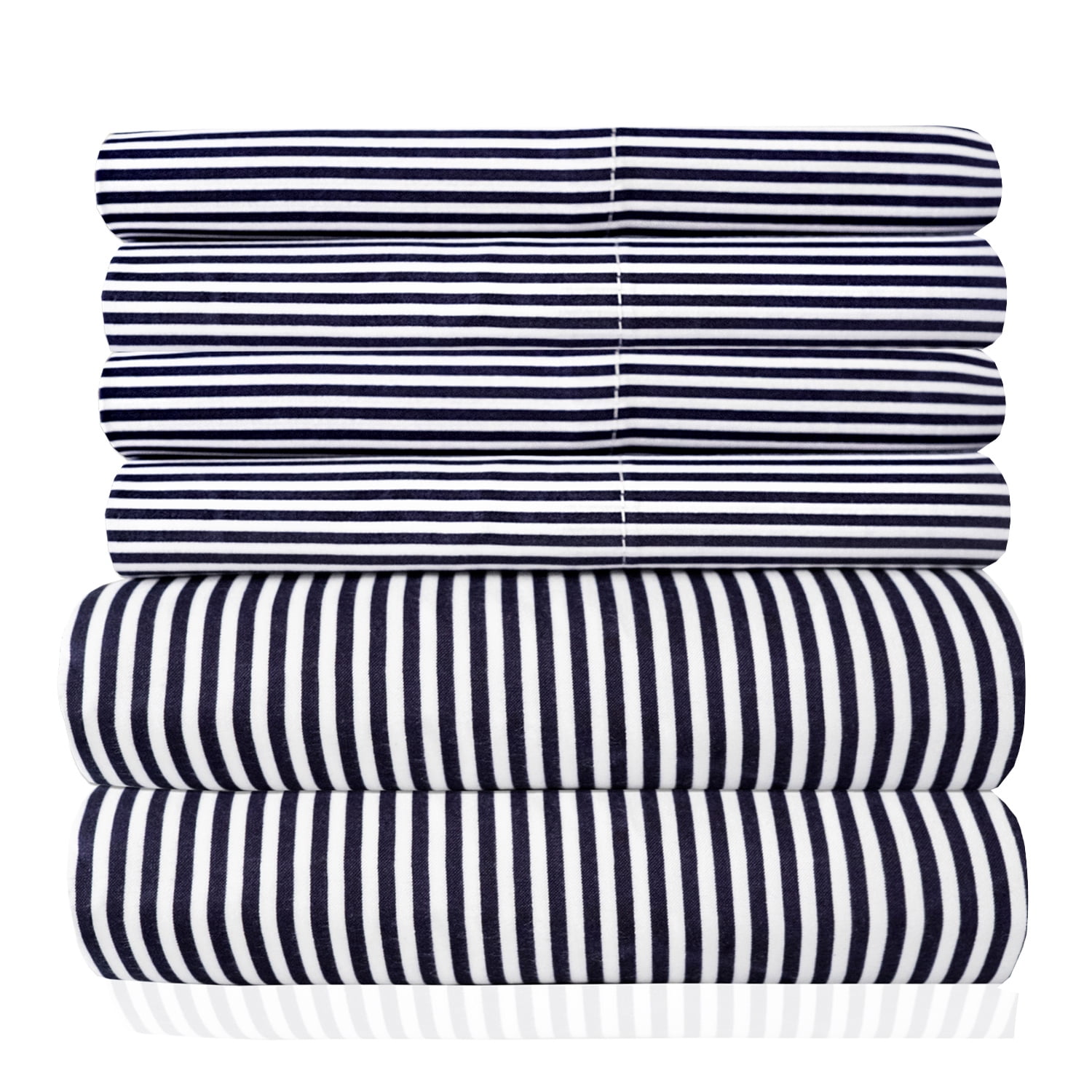 Twin Navy Classic Stripe 6-Piece Microfiber Sheet Set