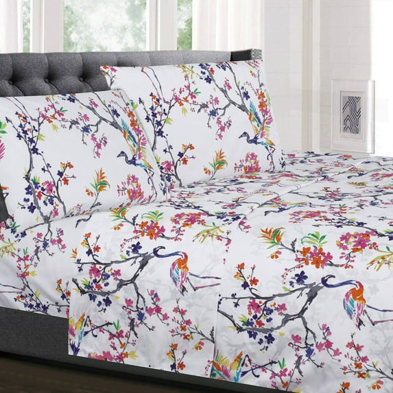Sweet Home Collection 1500 Thread Count White, Pink, Blue, Multi-color Floral Microfiber Sheet Sets, Queen, Deep Pocket, Patterned, Washable 4 Pieces