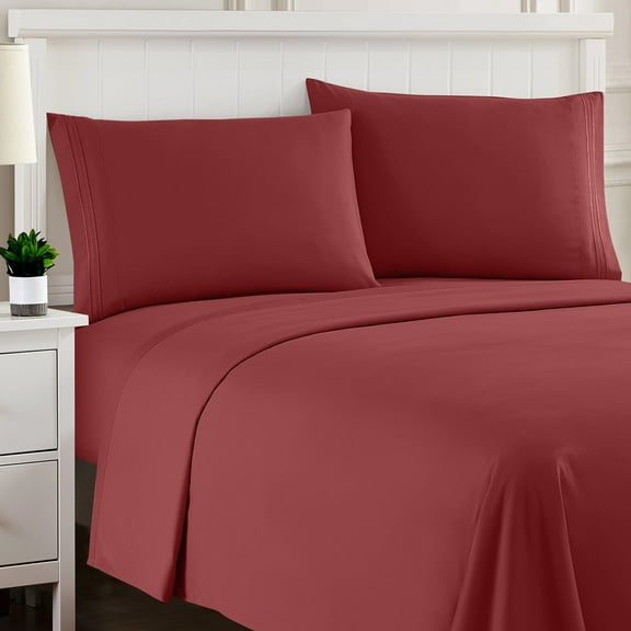 Sweet Home Collection Twin Sheet Sets, Classic 1800 Series Deep Pocket 3 Piece, Luxury Soft Microfiber Bed Sheet Sets, Burgundy