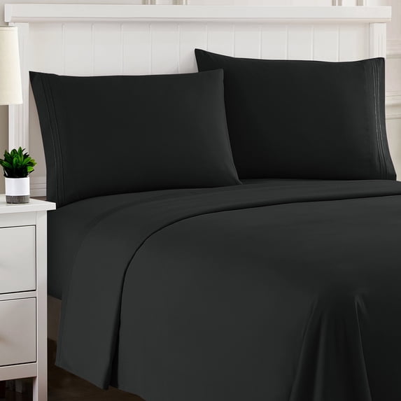 Sweet Home Collection Twin XL Sheet Sets, Classic 1800 Series Deep Pocket 3 Piece, Luxury Soft Microfiber Bed Sheet Sets, Black