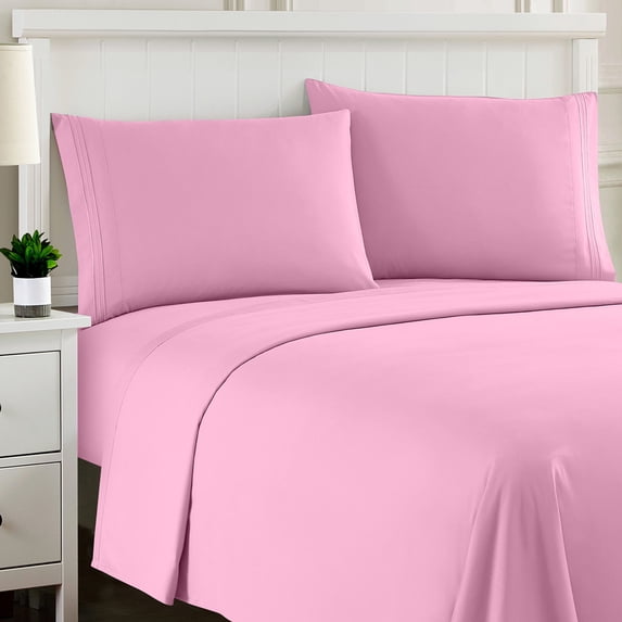 Sweet Home Collection Twin Sheet Sets, Classic 1800 Series Deep Pocket 3 Piece, Luxury Soft Microfiber Bed Sheet Sets, Pink