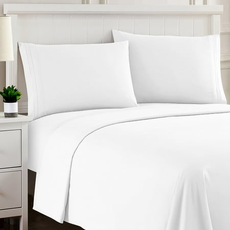 Sweet Home Collection Twin Sheet Sets, Classic 1800 Series Deep Pocket 3 Piece, Luxury Soft Microfiber Bed Sheet Sets, White