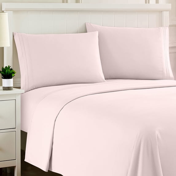 Sweet Home Collection Full Sheet Sets, Classic 1800 Series Deep Pocket 4 Piece, Luxury Soft Microfiber Bed Sheet Sets, Pale Pink