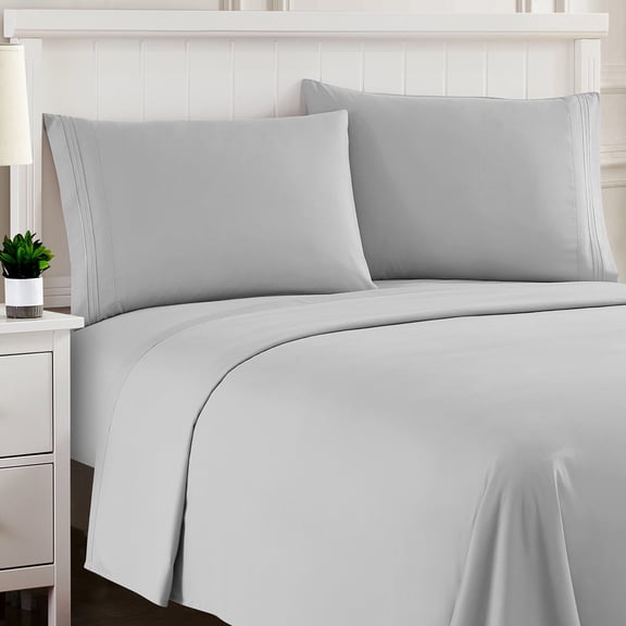 Sweet Home Collection Full Sheet Sets, Classic 1800 Series Deep Pocket 4 Piece, Luxury Soft Microfiber Bed Sheet Sets, Silver