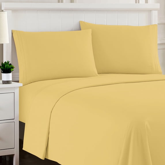 Sweet Home Collection Full Sheet Sets, Classic 1800 Series Deep Pocket 4 Piece, Luxury Soft Microfiber Bed Sheet Sets, Yellow