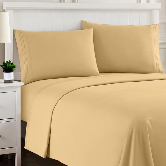 Sweet Home Collection Queen Sheet Sets, Classic 1800 Series Deep Pocket 4 Piece, Luxury Soft Microfiber Bed Sheet Sets, Camel