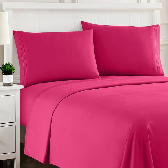 Sweet Home Collection Queen Sheet Sets, Classic 1800 Series Deep Pocket 4 Piece, Luxury Soft Microfiber Bed Sheet Sets, Fuchsia