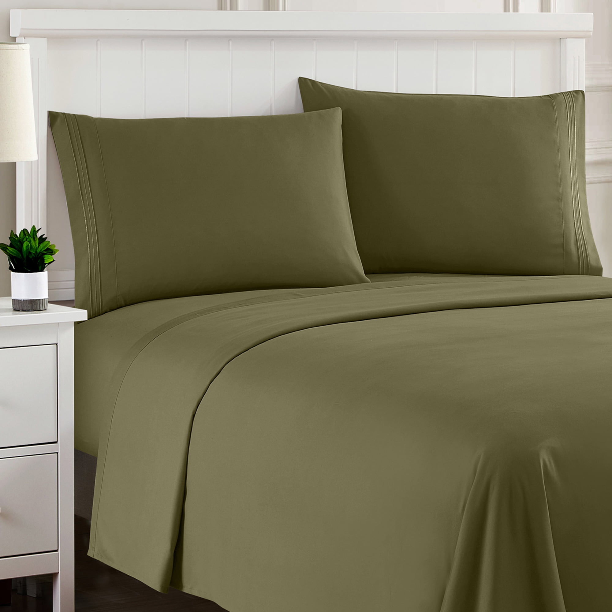 Sweet Home Collection 1800 Series 4pc Classic Premium Soft Microfiber Sheet Set, Queen, Olive - Walmart.com