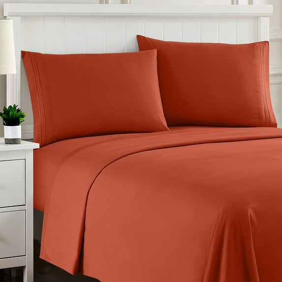 Sweet Home Collection Queen Sheet Sets, Classic 1800 Series Deep Pocket 4 Piece, Luxury Soft Microfiber Bed Sheet Sets, Rust