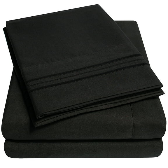 Sweet Home Collection 1800 Series Bed Sheets - Extra Soft Microfiber Deep Pocket Sheet Set - Black, Split King