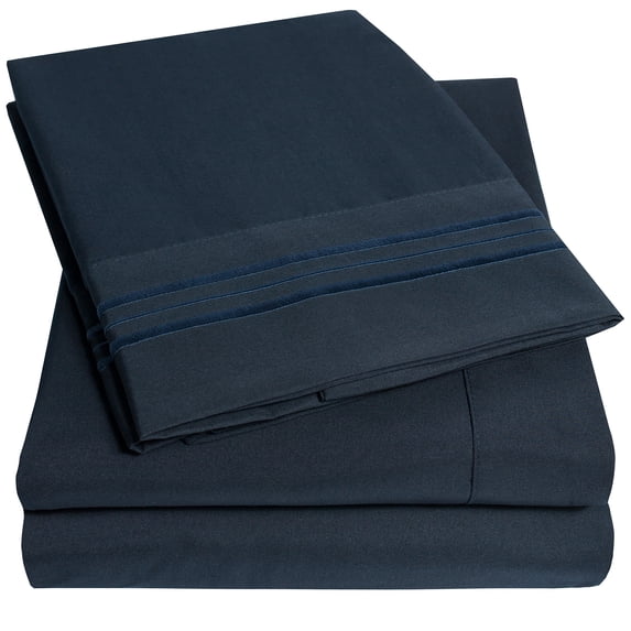 Sweet Home Collection 1800 Series Bed Sheets - Extra Soft Microfiber Deep Pocket Sheet Set - Navy, Queen