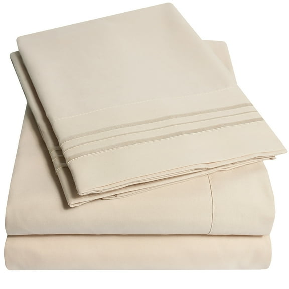 Sweet Home Collection 1800 Series Beige Sheets 100 Microfiber Polyester Sheet Set, Queen, Deep Pocket