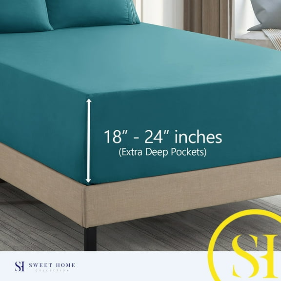 Sweet Home Collection Extra Deep Pocket, Fits 18"-24", Deluxe Microfiber 3 Piece Sheet Set, Twin, Teal