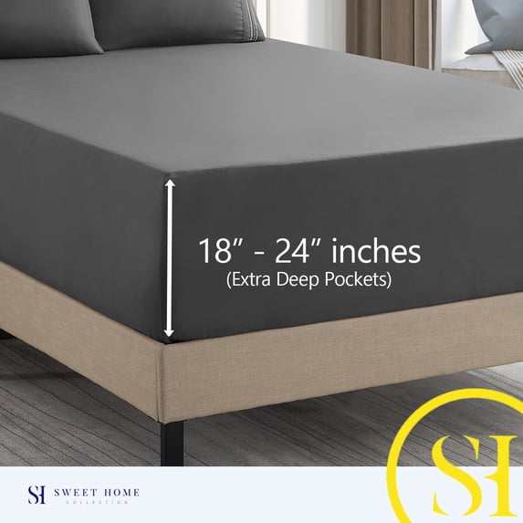 Sweet Home Collection 1800 Thread Count Extra Deep 21" Pocket 4 Piece Sheet Set Cal King Gray