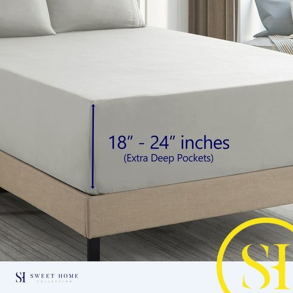 Sweet Home Collection 1800 Thread Count Extra Deep 21" Pocket 4 Piece Sheet Set Cal King Silver