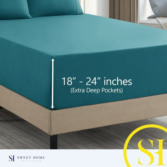 Sweet Home Collection Extra Deep Pocket, Fits 18"-24", Deluxe Microfiber 4 Piece Sheet Set, Full, Teal