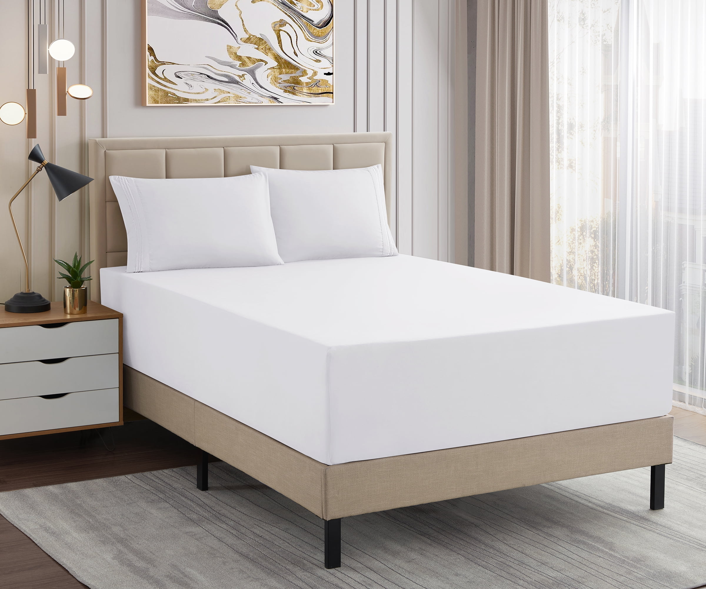 Queen White Extra Deep Pocket Microfiber Sheet Set