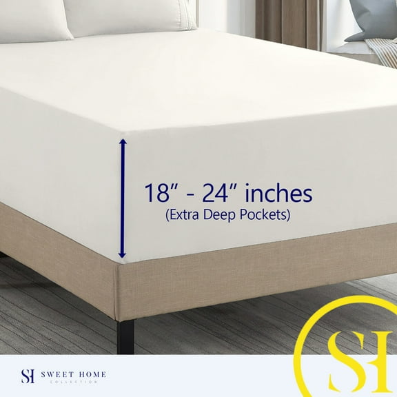 Sweet Home Collection Extra Deep Pocket, Fits 18"-24", Deluxe Microfiber 4 Piece Sheet Set, King, Ivory