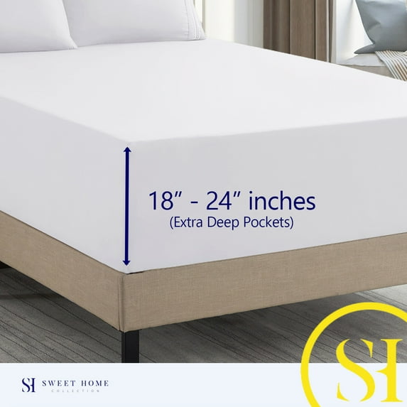 Sweet Home Collection 1800 Thread Count Extra Deep 21" Pocket 4 Piece Sheet Set King White