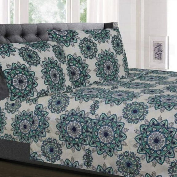 Sweet Home Collection 1800 Thread Count Green, Blue, Off-White, Multi-color Floral Microfiber Sheet Sets, Twin, Deep Pocket, Patterned, Washable(4 Pieces)