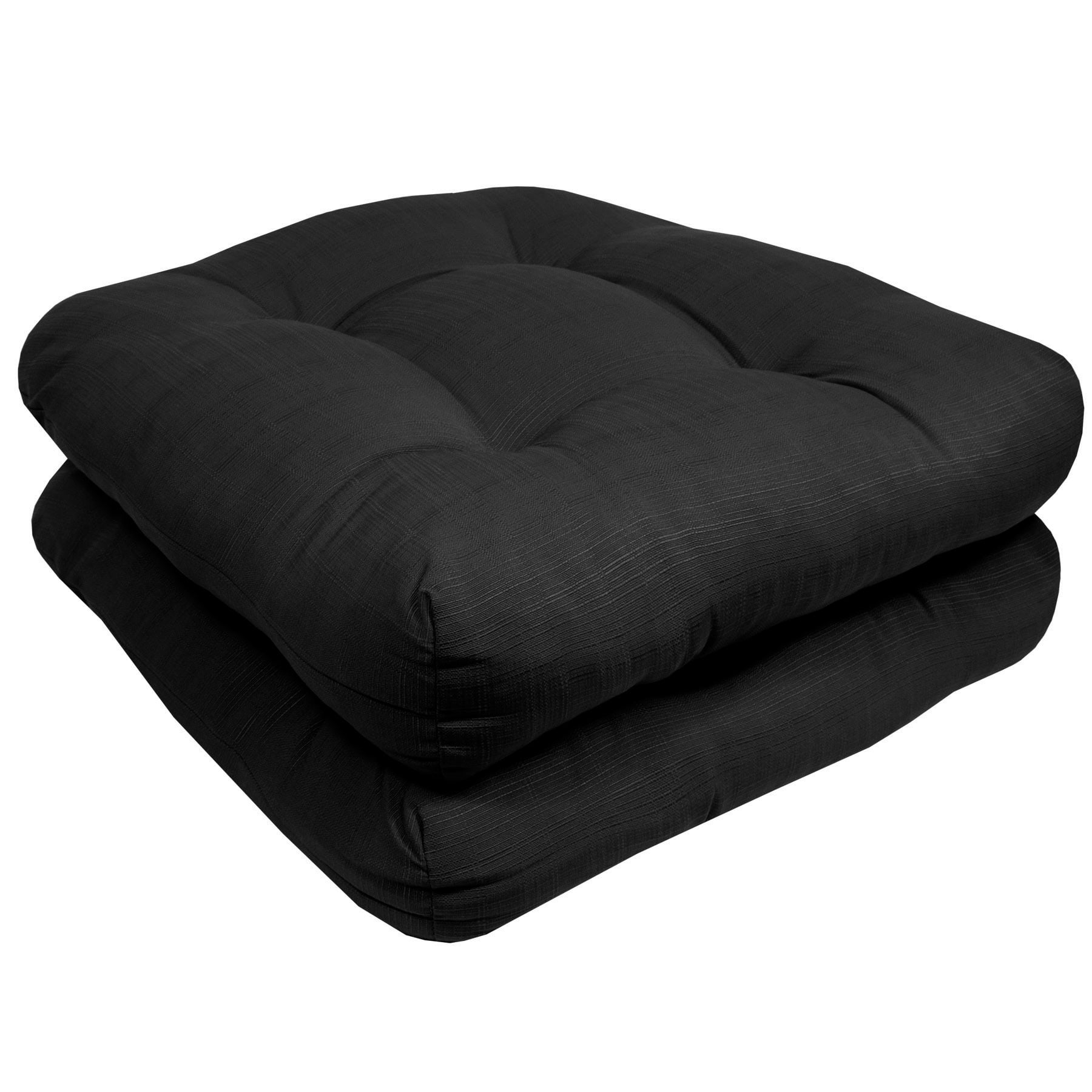 Black Tufted Polyester U-Shaped Patio Chair Cushions, 19" x 19", Set of 2