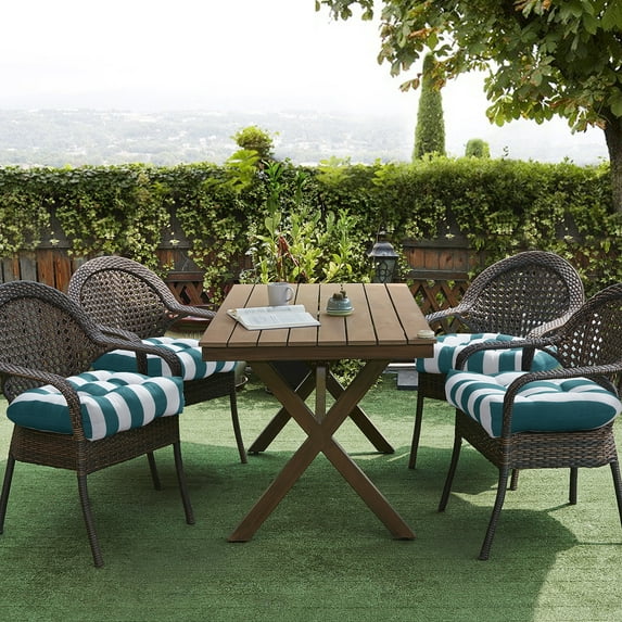 Sweet Home Collection 19" x 19" Green and White Striped Square Chair Outdoor Seating Cushions (4 Pack)