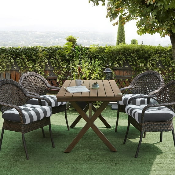 Sweet Home Collection 19" x 19" Silver and White Striped Square Chair Outdoor Seating Cushions (4 Pack)