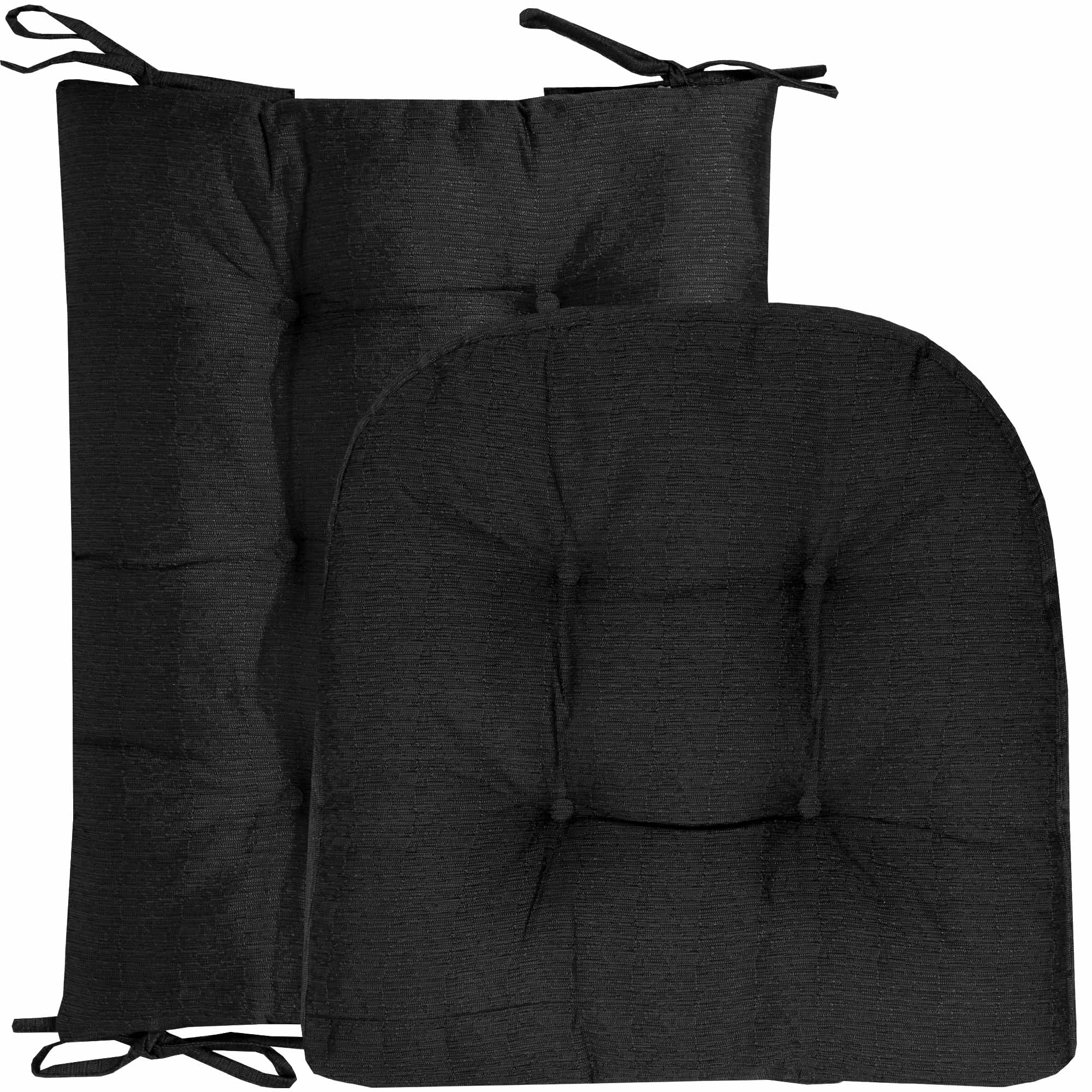 Sweet Home Collection Crushed Memory Foam Tufted Chair Cushion Non Slip Microdot Rubber Back, Black, 6 Pack