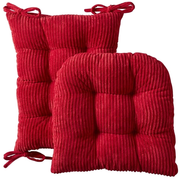 Sweet Home Collection 2 Piece Velvet Ribbed Non Slip Rocking Chair Cushion Set Red