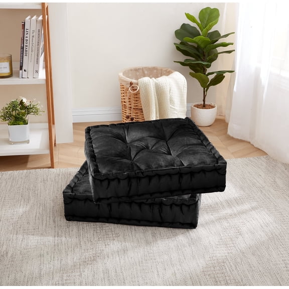 Sweet Home Collection 20" x 20" Polyester Tufted Square Meditation Yoga Floor Pillow Black 2 Pack