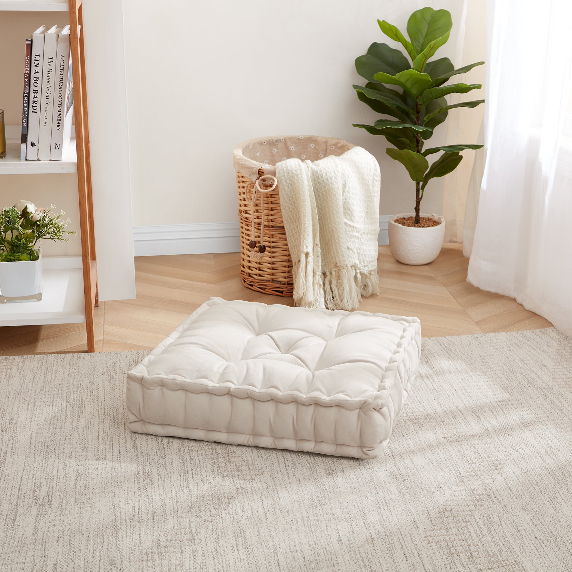 Ivory Ultra Soft Polyester Square Floor Pillow, 20" x 20"