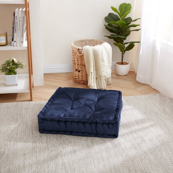Sweet Home Collection Tufted Square Meditation Yoga Floor Pillow 20"x20", Navy - Single Pillow