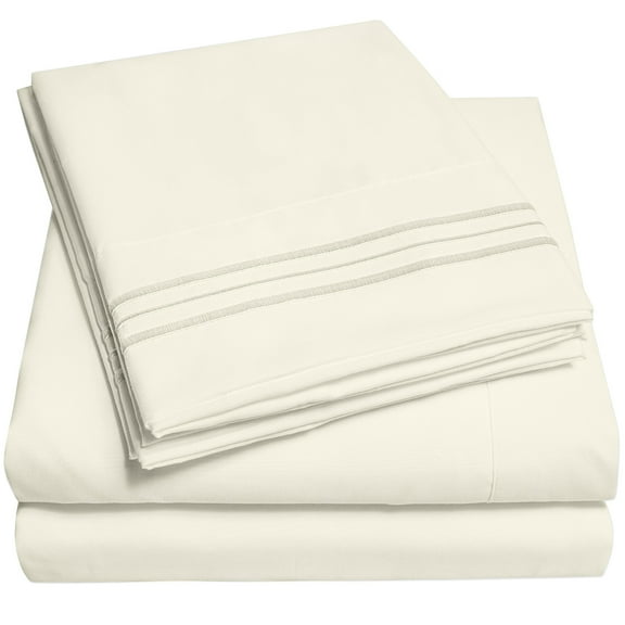 Sweet Home Collection 3-Piece 1800 Thread Count Ivory Microfiber Plain Weave Sheet Sets, Twin