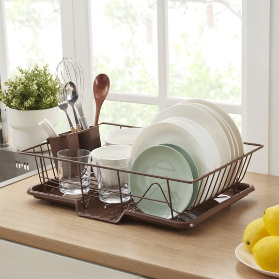 Sweet Home Collection 3-Piece Kitchen Sink Dish Drainer Set- Bronze