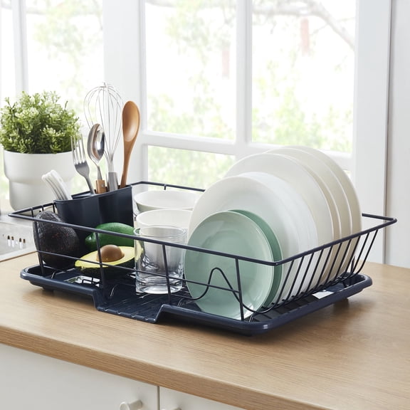 Sweet Home Collection 3-Piece Kitchen Sink Dish Drainer Set- Navy
