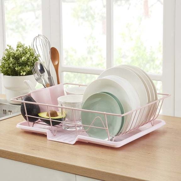 Sweet Home Collection 3-Piece Kitchen Sink Dish Drainer Set Pale Pink