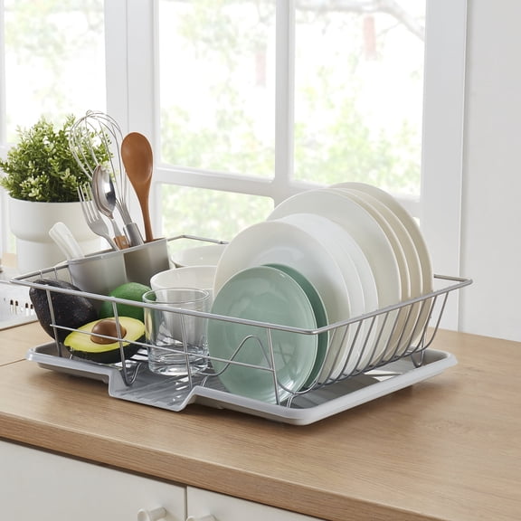 Sweet Home Collection 3-Piece Kitchen Sink Dish Drainer Set- Silver
