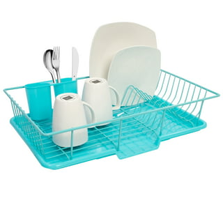Joeyz 3-Pc Extra Large Dish Drying Rack with Drainboard and Utensil Holder Set, Turquoise, Size: XL, Blue