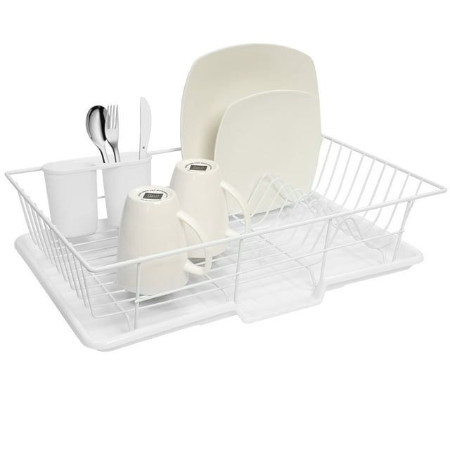 Sweet Home Collection White 3Piece Vinyl Coated Plastic Dish Drainer
