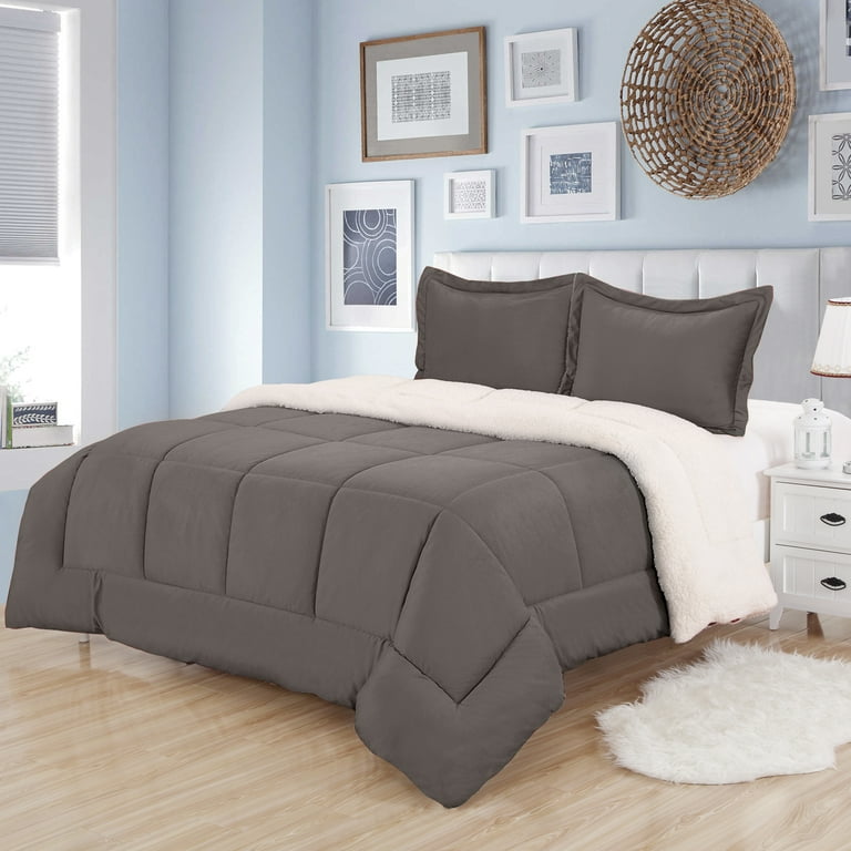 Sweet Home Collection 3 Piece Sherpa Comforter Set King Gray Walmart