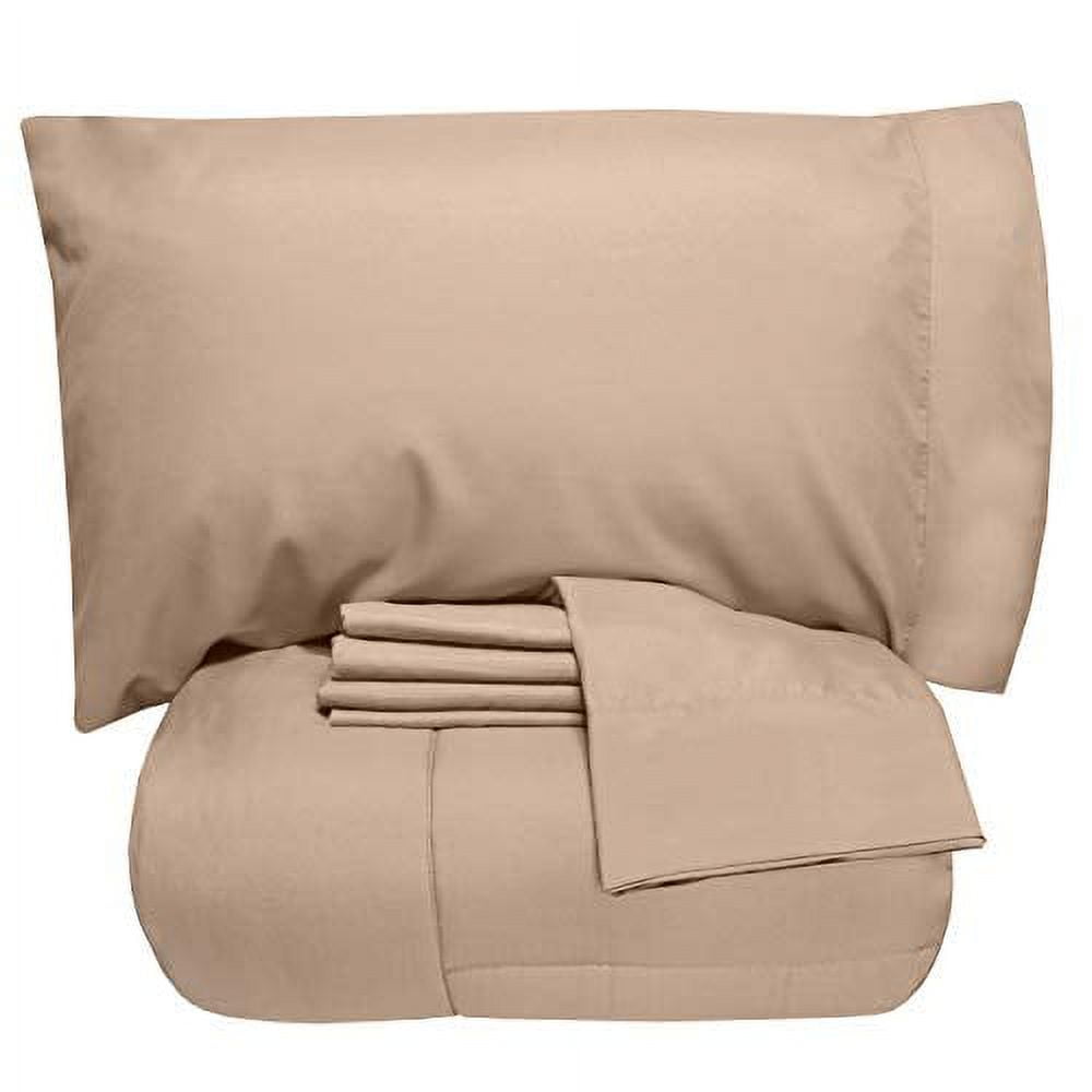 Twin Taupe Microfiber Down Alternative 7-Piece Bed in a Bag Set