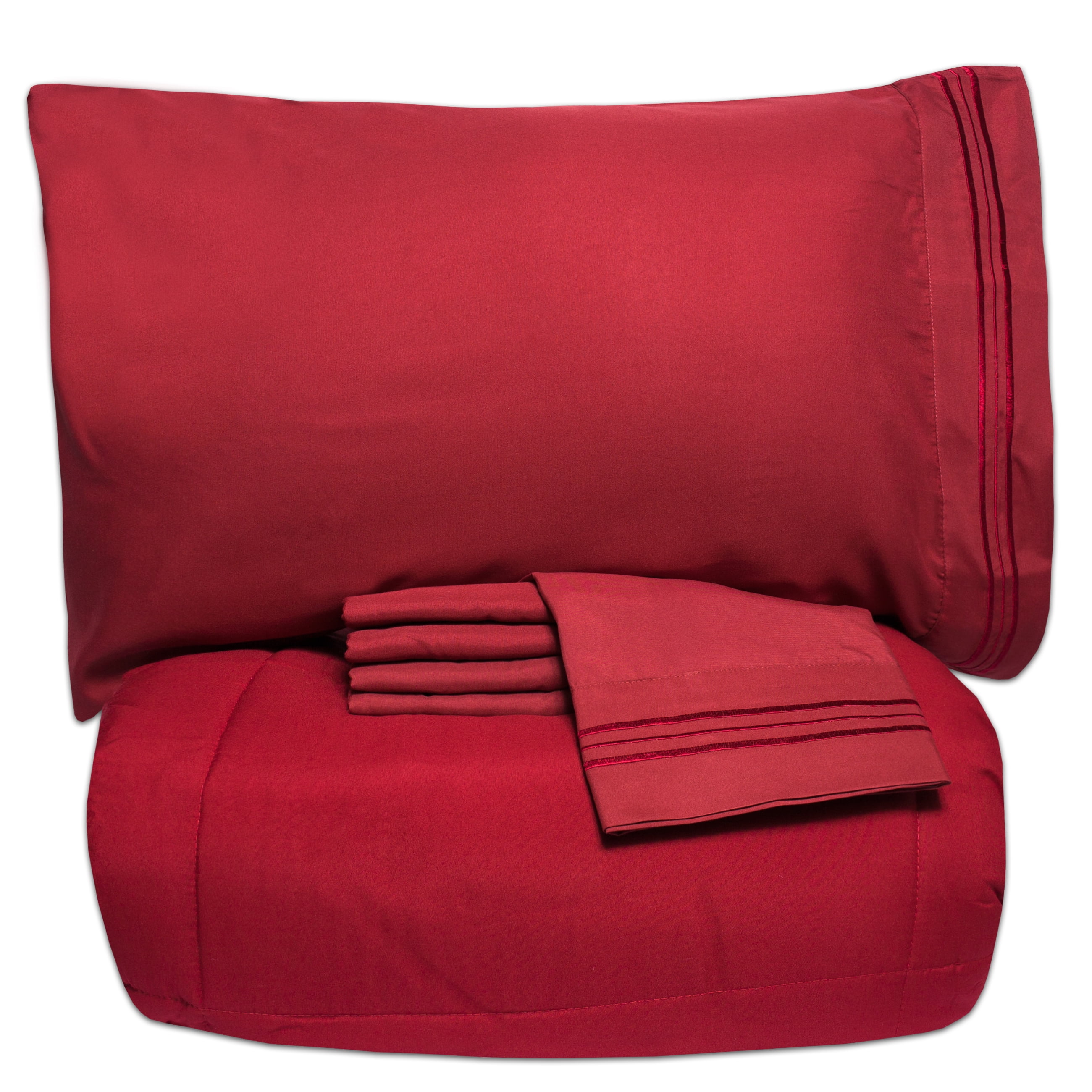 Sweet Home Collection 5-Piece Luxury Bed in a Bag, Burgundy, Full