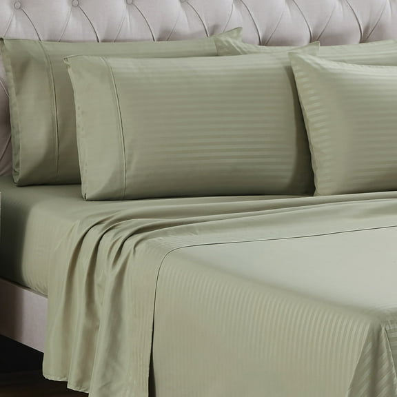 Sweet Home Collection 6 Piece Embossed Dobby Hotel Stripe Sheet Set, California King - Sage