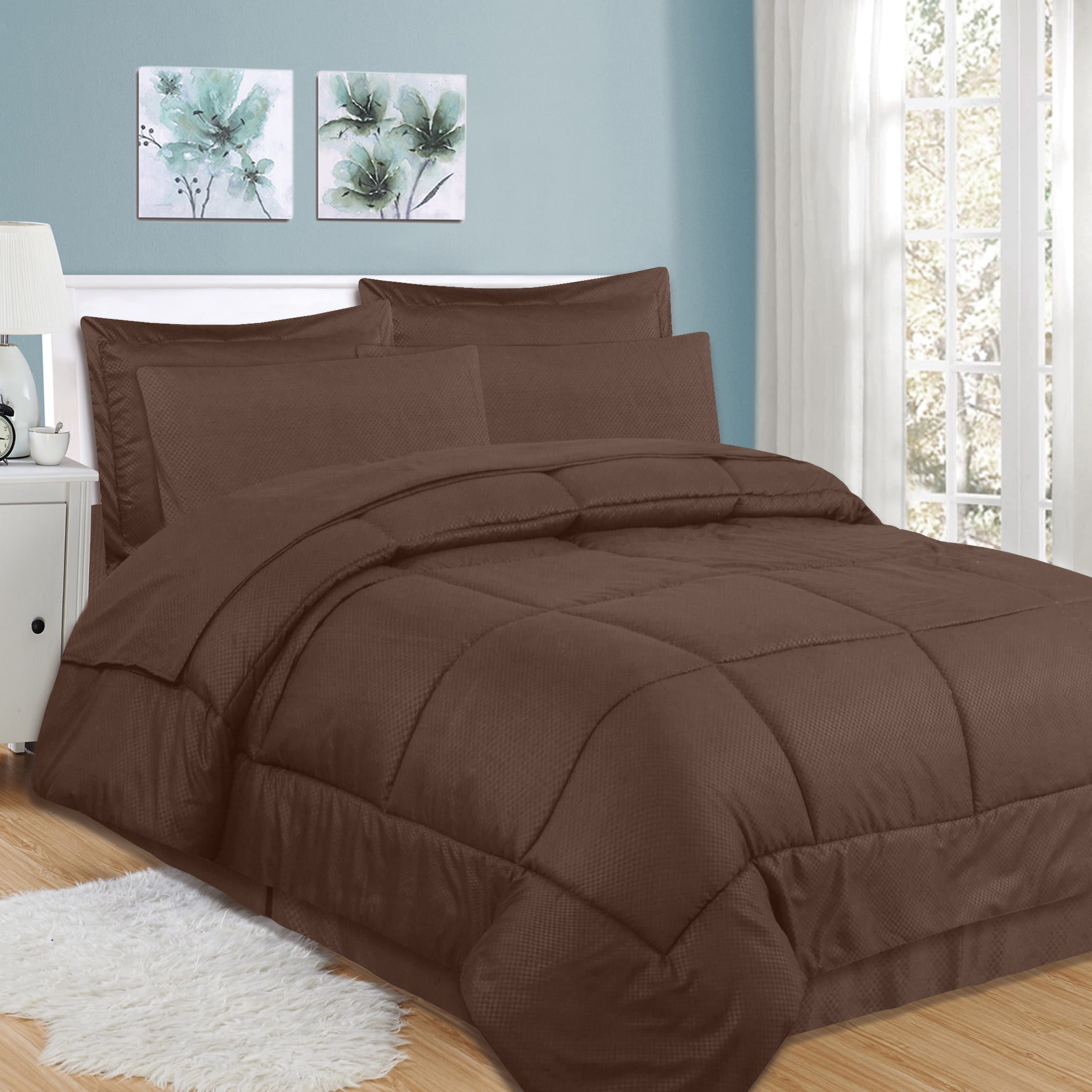 Sweet Home Collection 8-Piece Checkered Comforter Bed in a Bag, Queen